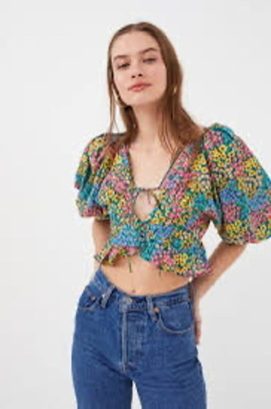 NWT For Love & Lemons Women's Multicolored Ruth Floral Crop Top Tie Top Size XS